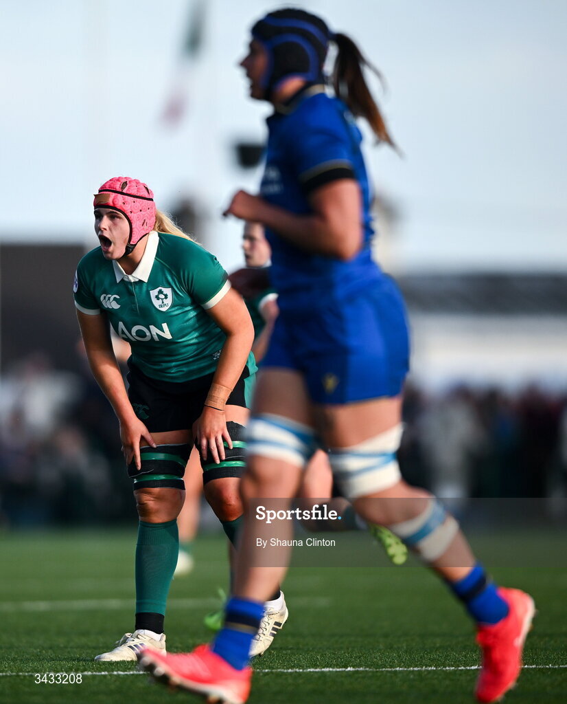18 April 2026; Dorothy Wall of Ireland during the Women's Six Nations Rugby Championship match between Ireland and Italy at Dexcom Stadium in Galway. Photo by Shauna Clinton/Sportsfile