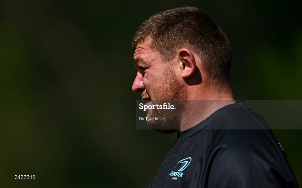 20 April 2026; Tadhg Furlong during a Leinster Rugby squad training session at Rosemount in UCD, Dublin. Photo by Tyler Miller/Sportsfile