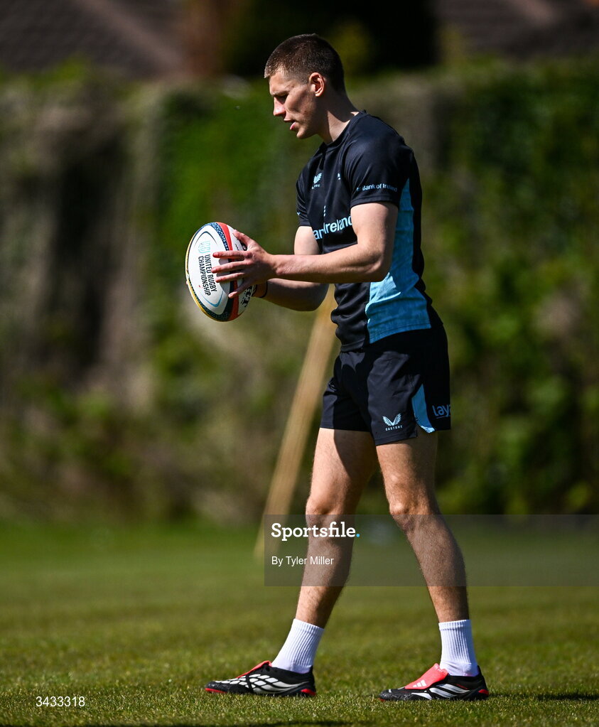20 April 2026; Sam Prendergast during a Leinster Rugby squad training session at Rosemount in UCD, Dublin. Photo by Tyler Miller/Sportsfile