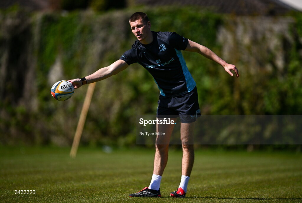 20 April 2026; Sam Prendergast during a Leinster Rugby squad training session at Rosemount in UCD, Dublin. Photo by Tyler Miller/Sportsfile
