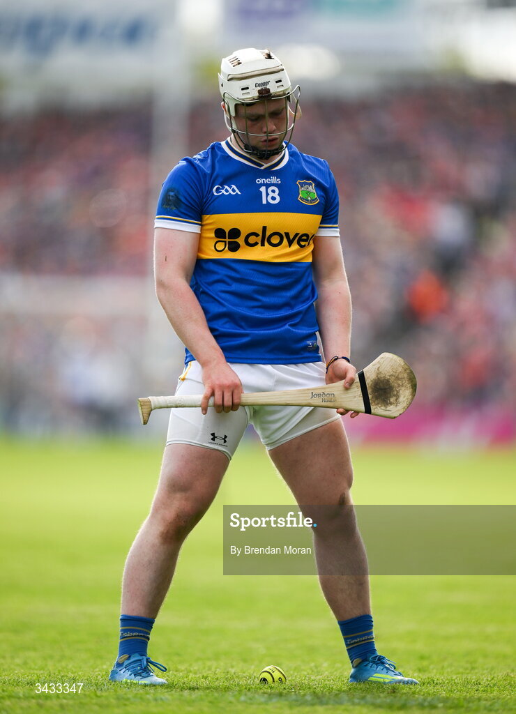 19 April 2026; Darragh McCarthy of Tipperary goes through his free taking routine during the Munster GAA Senior Hurling Championship Round 1 match between Tipperary and Cork at FBD Semple Stadium in Thurles, Tipperary. Photo by Brendan Moran/Sportsfile