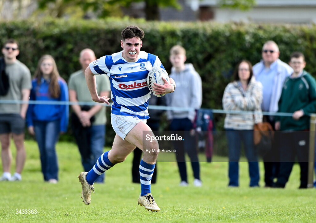 19 April 2026; Culann Carbery of Athy RFC during the Bank of Ireland Provincial Towns Cup Final match between Athy RFC and Tullow RFC at Edenderry RFC in Edenderry, Offaly. Photo by Matt Browne/Sportsfile