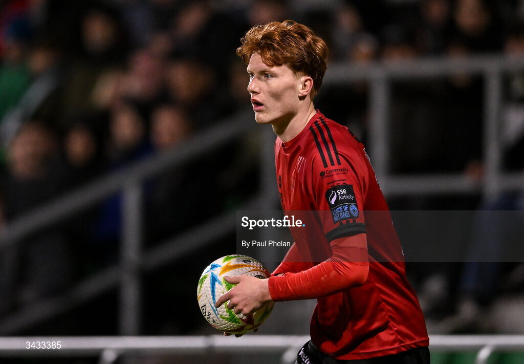 17 April 2026; Senan Mullen of Bohemians during the SSE Airtricity Men's Premier Division match between Shamrock Rovers and Bohemians at Tallaght Stadium in Dublin. Photo by Paul Phelan/Sportsfile