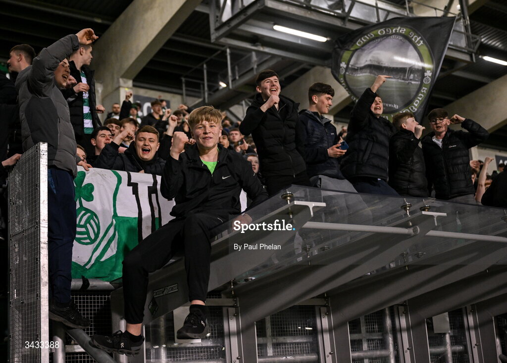 17 April 2026; Shamrock Rovers supporters celebrate after the SSE Airtricity Men's Premier Division match between Shamrock Rovers and Bohemians at Tallaght Stadium in Dublin. Photo by Paul Phelan/Sportsfile