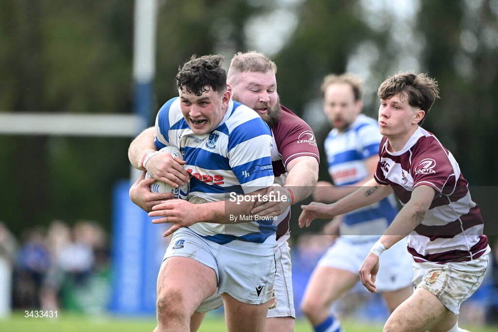 19 April 2026; Niall O'Hanlon of Athy RFC in action against Tullow RFC during the Bank of Ireland Provincial Towns Cup Final match between Athy RFC and Tullow RFC at Edenderry RFC in Edenderry, Offaly. Photo by Matt Browne/Sportsfile