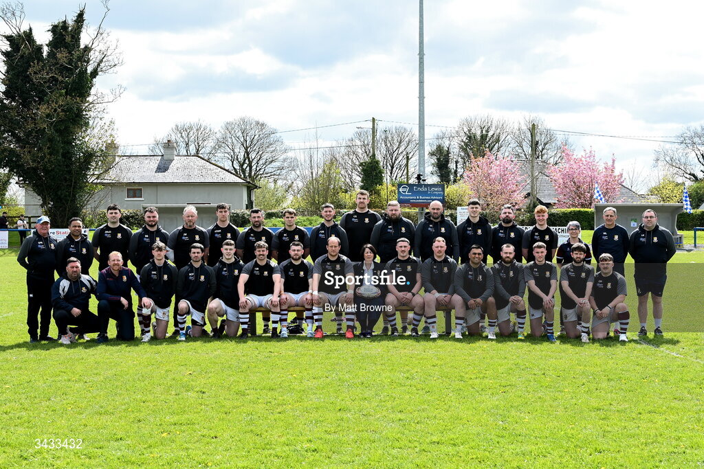 19 April 2026; The Tullow RFC squad before the Bank of Ireland Provincial Towns Cup Final match between Athy RFC and Tullow RFC at Edenderry RFC in Edenderry, Offaly. Photo by Matt Browne/Sportsfile