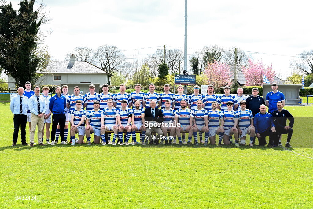 19 April 2026; The Athy RFC squad and officials before the Bank of Ireland Provincial Towns Cup Final match between Athy RFC and Tullow RFC at Edenderry RFC in Edenderry, Offaly. Photo by Matt Browne/Sportsfile