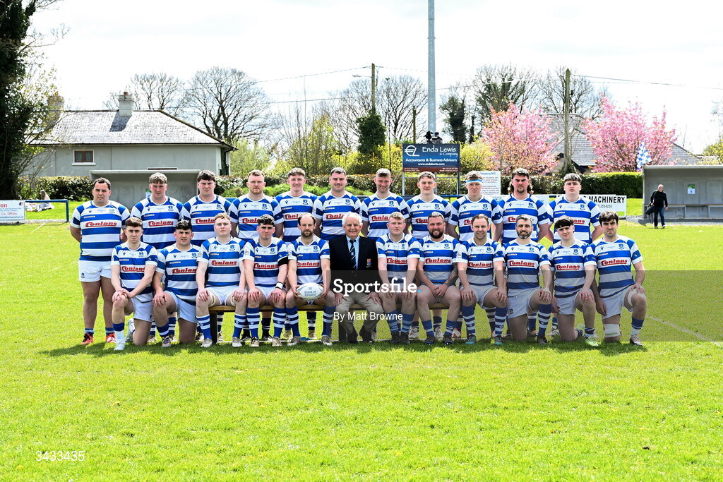 19 April 2026; The Athy RFC squad before the Bank of Ireland Provincial Towns Cup Final match between Athy RFC and Tullow RFC at Edenderry RFC in Edenderry, Offaly. Photo by Matt Browne/Sportsfile