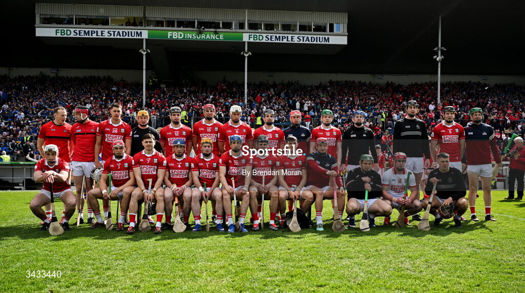 19 April 2026; The Cork squad before the Munster GAA Senior Hurling Championship Round 1 match between Tipperary and Cork at FBD Semple Stadium in Thurles, Tipperary. Photo by Brendan Moran/Sportsfile