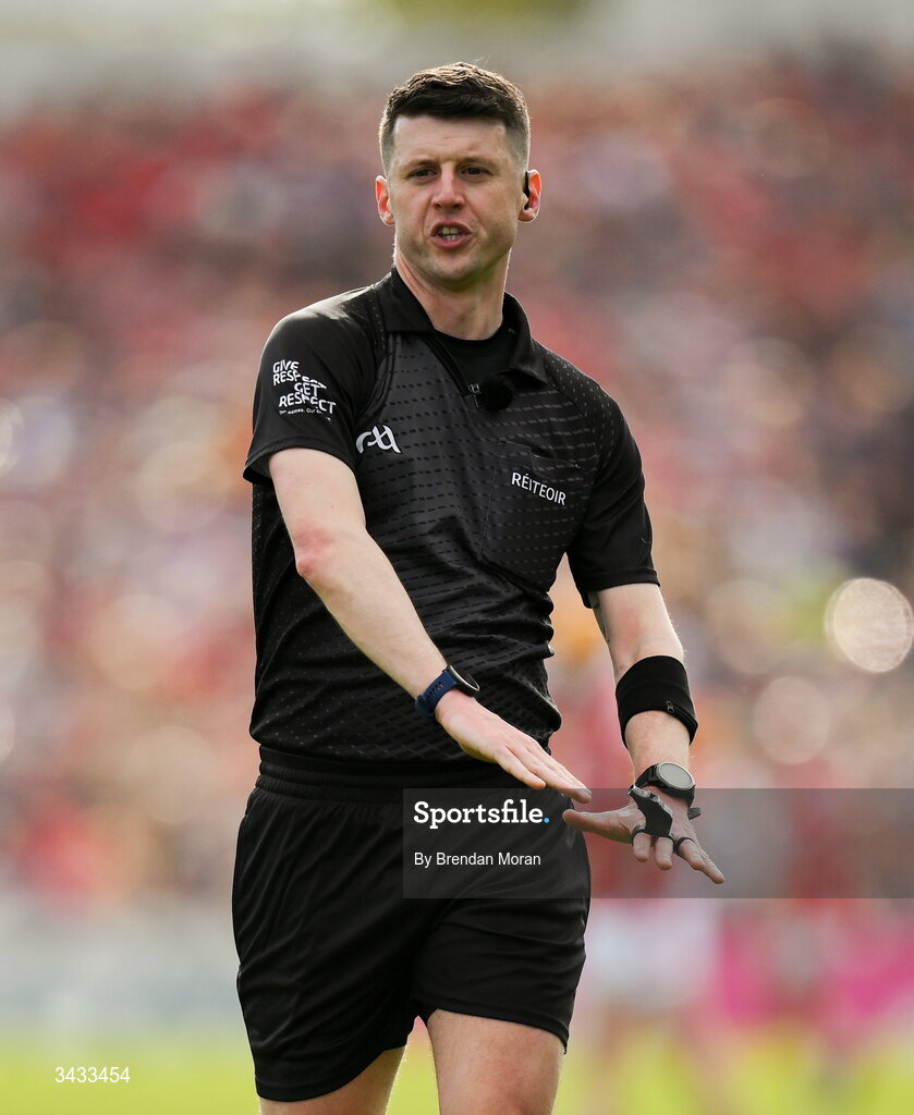 19 April 2026; Referee Sean Stack during the Munster GAA Senior Hurling Championship Round 1 match between Tipperary and Cork at FBD Semple Stadium in Thurles, Tipperary. Photo by Brendan Moran/Sportsfile