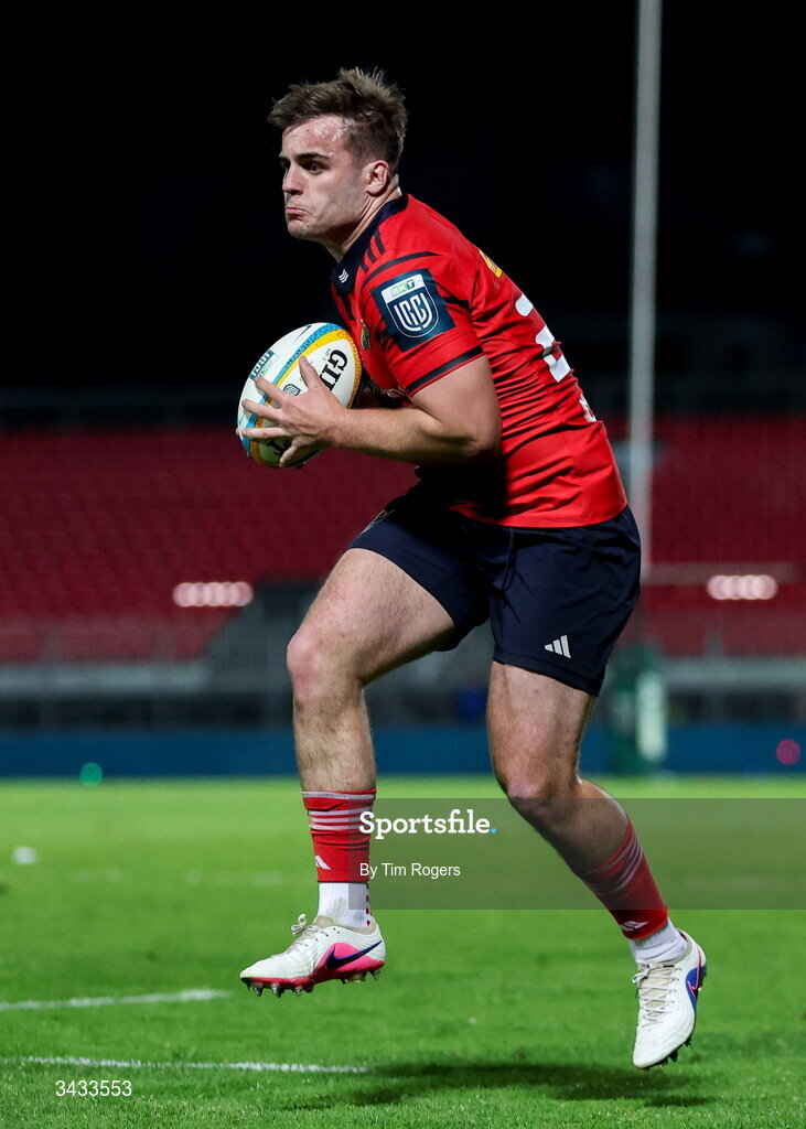 18 April 2026; Alex Kendellan of Munster in action during the United Rugby Championship match between Benetton and Munster at Stadio Monigo in Treviso, Italy. Photo by Tim Rogers/Sportsfile
