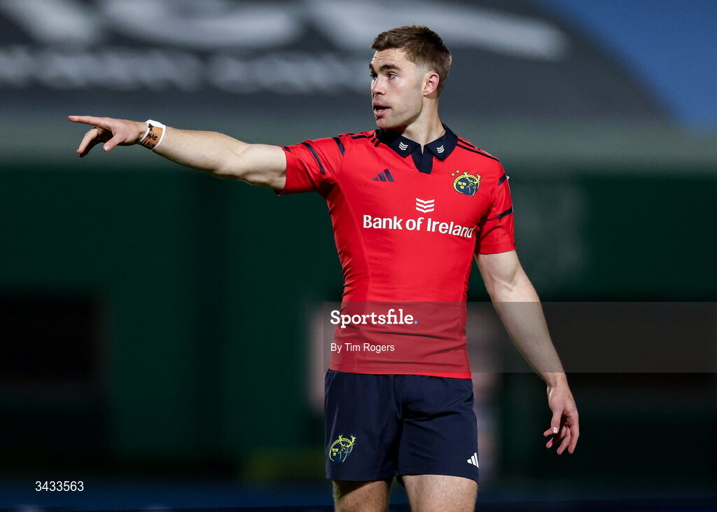 18 April 2026; Jack Crowley of Munster during the United Rugby Championship match between Benetton and Munster at Stadio Monigo in Treviso, Italy. Photo by Tim Rogers/Sportsfile