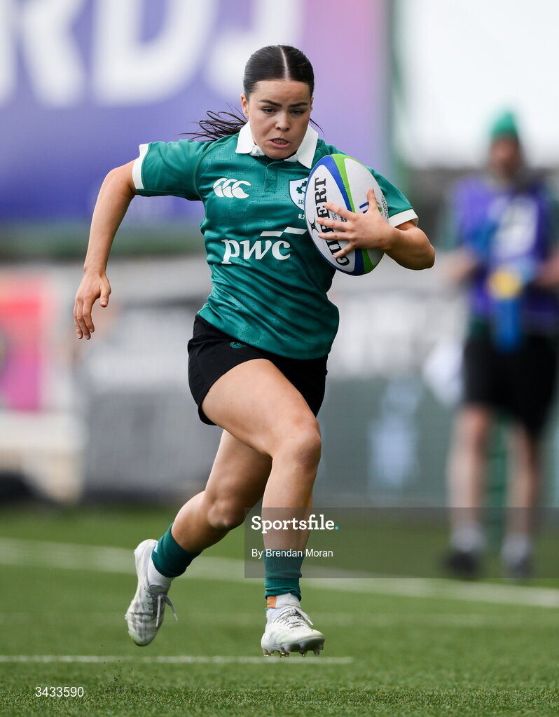 18 April 2026; Emily Foley of Ireland during the Women's U21 Six Nations Series match between Ireland and Italy at Dexcom Stadium in Galway. Photo by Brendan Moran/Sportsfile