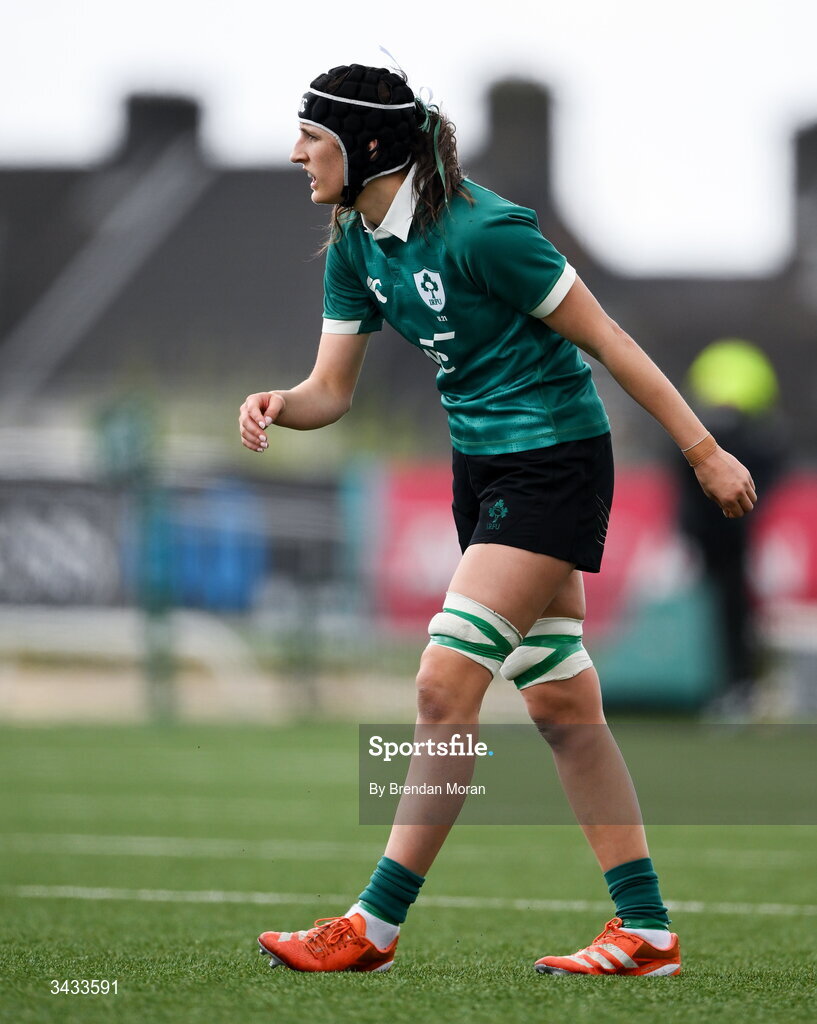 18 April 2026; Aoibhe O'Flynn of Ireland during the Women's U21 Six Nations Series match between Ireland and Italy at Dexcom Stadium in Galway. Photo by Brendan Moran/Sportsfile