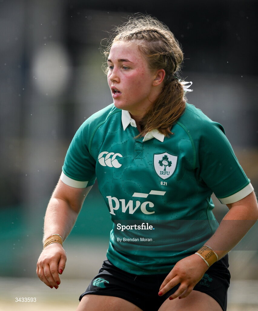 18 April 2026; Ella Burns of Ireland during the Women's U21 Six Nations Series match between Ireland and Italy at Dexcom Stadium in Galway. Photo by Brendan Moran/Sportsfile