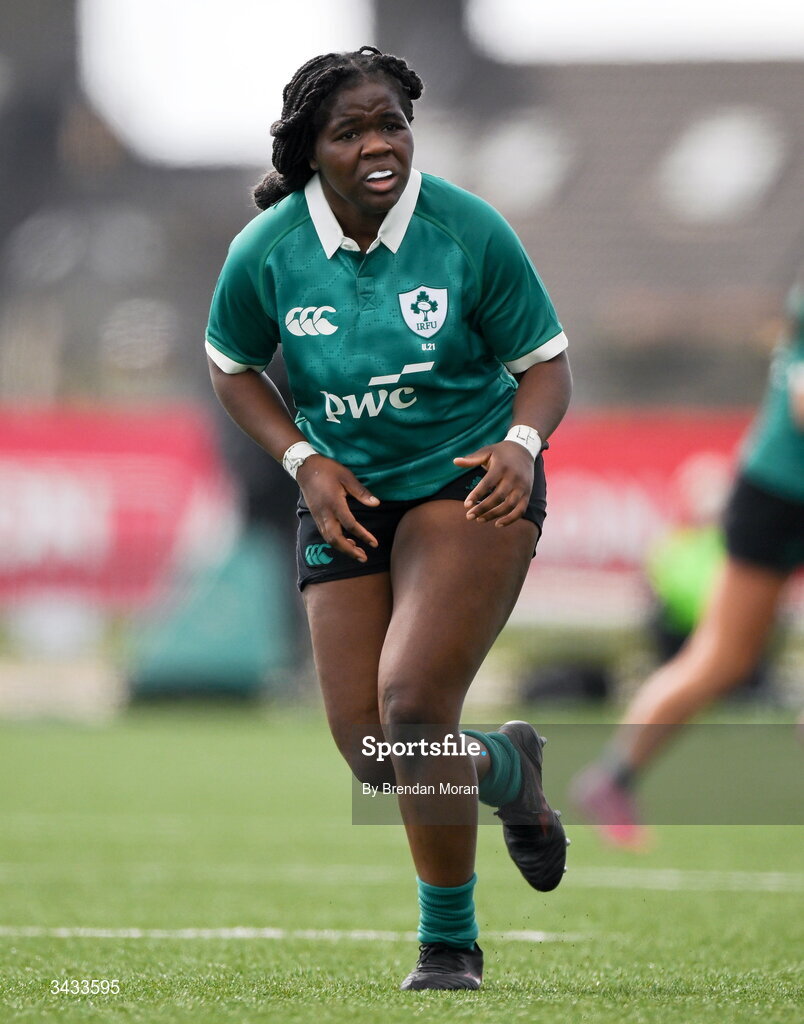 18 April 2026; Grace Simati of Ireland during the Women's U21 Six Nations Series match between Ireland and Italy at Dexcom Stadium in Galway. Photo by Brendan Moran/Sportsfile