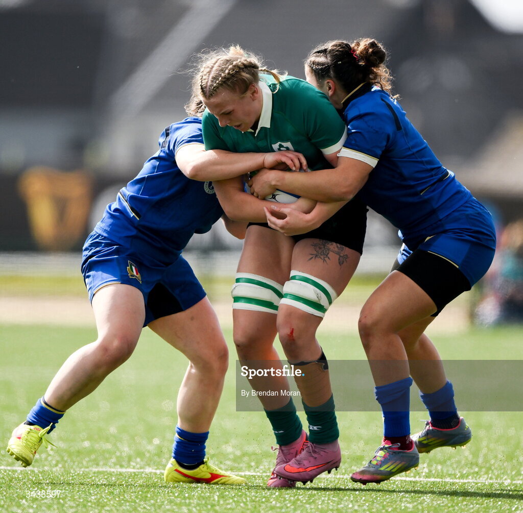 18 April 2026; Gabby Brown of Ireland during the Women's U21 Six Nations Series match between Ireland and Italy at Dexcom Stadium in Galway. Photo by Brendan Moran/Sportsfile