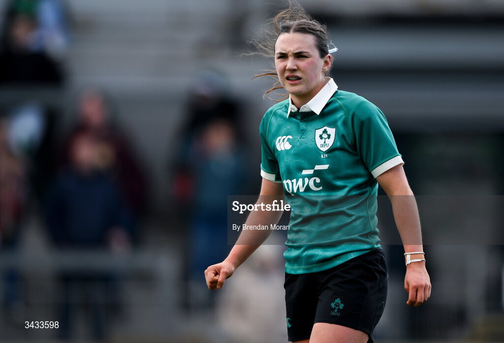 18 April 2026; Niamh Murphy of Ireland during the Women's U21 Six Nations Series match between Ireland and Italy at Dexcom Stadium in Galway. Photo by Brendan Moran/Sportsfile