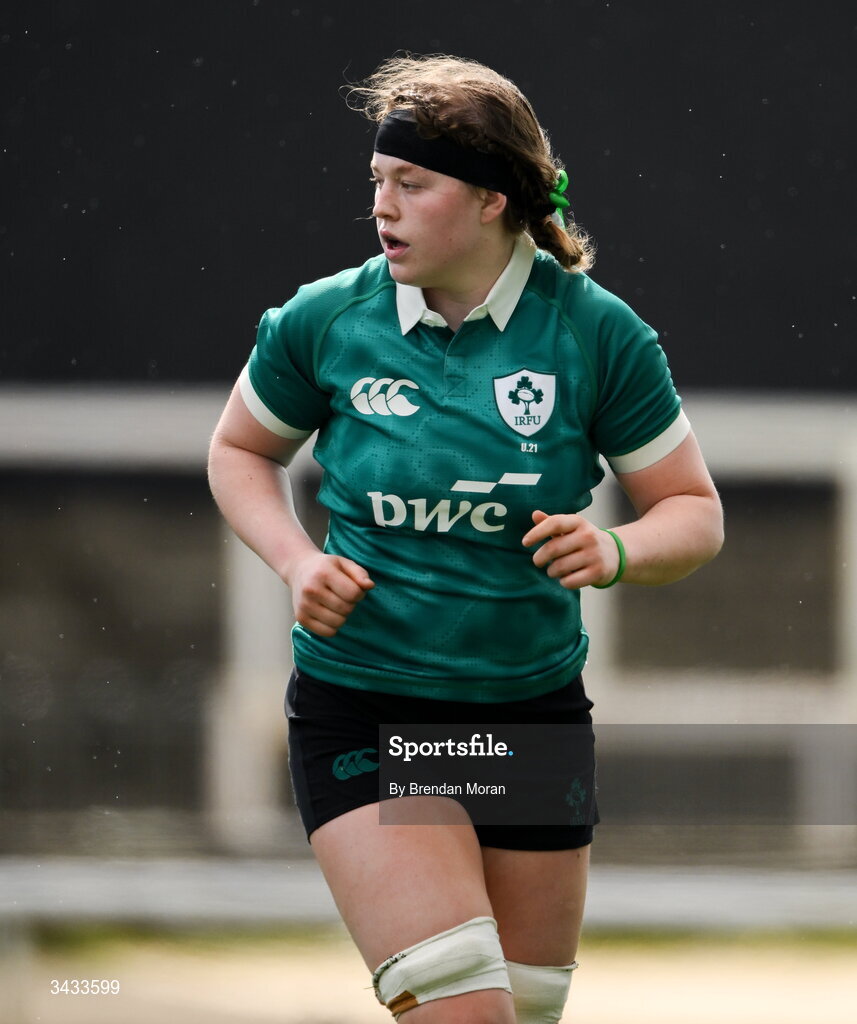 18 April 2026; Aoibheann McGrath of Ireland during the Women's U21 Six Nations Series match between Ireland and Italy at Dexcom Stadium in Galway. Photo by Brendan Moran/Sportsfile