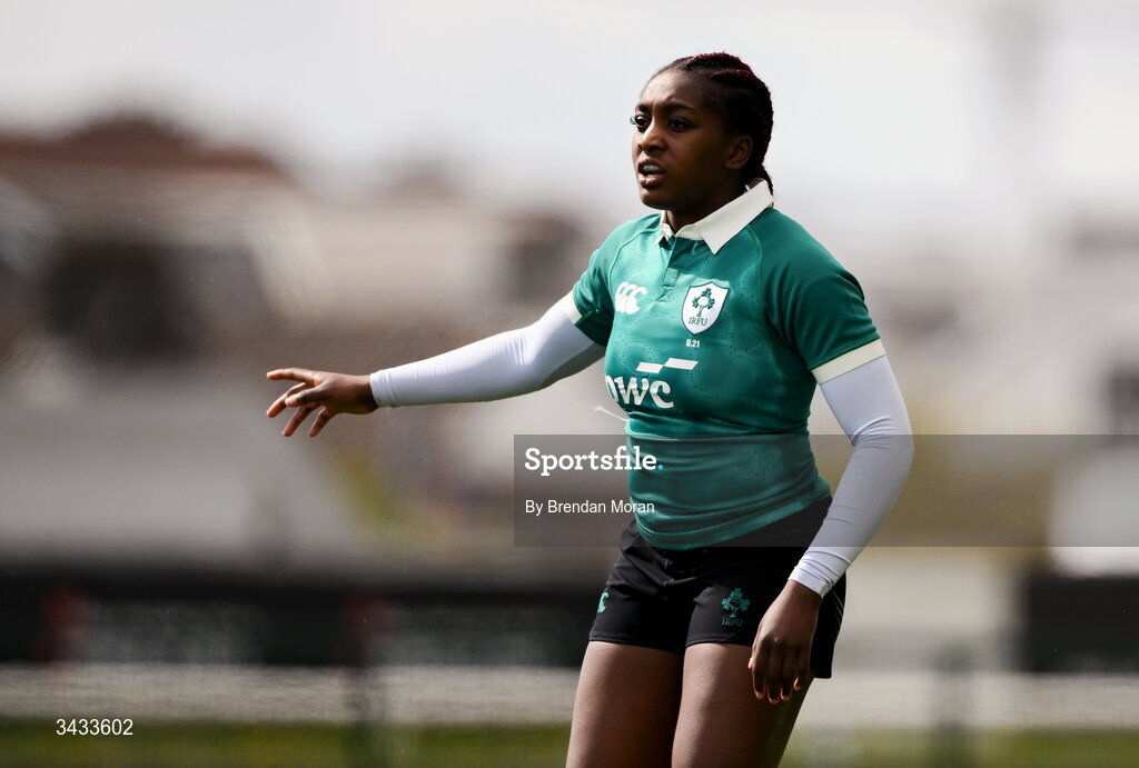 18 April 2026; Chisom Ugwueru of Ireland during the Women's U21 Six Nations Series match between Ireland and Italy at Dexcom Stadium in Galway. Photo by Brendan Moran/Sportsfile