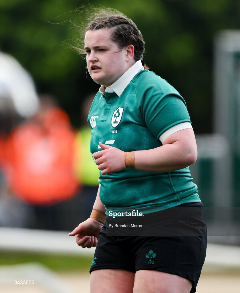 18 April 2026; Gráinne Burke of Ireland during the Women's U21 Six Nations Series match between Ireland and Italy at Dexcom Stadium in Galway. Photo by Brendan Moran/Sportsfile