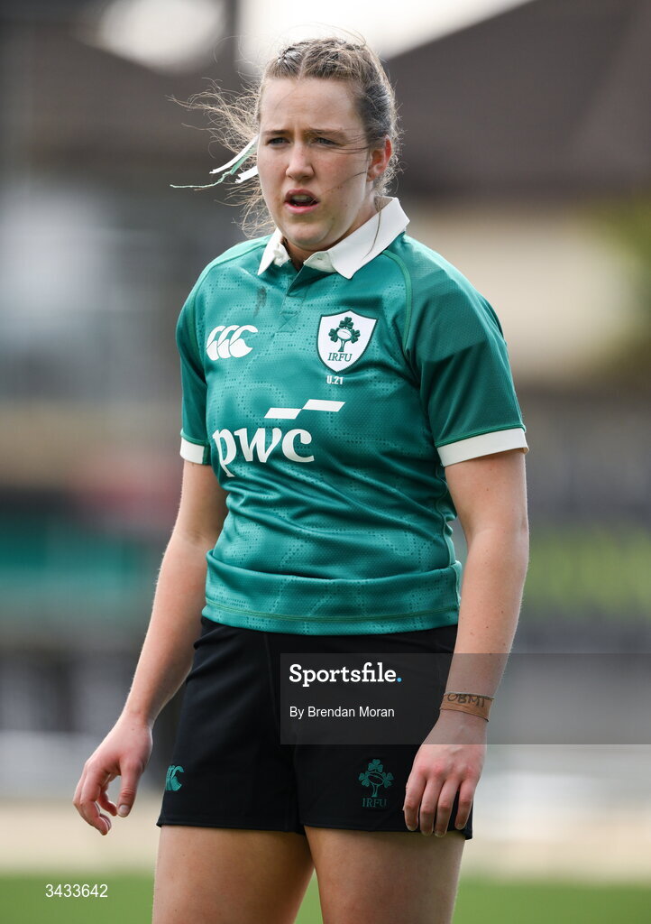 18 April 2026; Saoirse Crowe of Ireland during the Women's U21 Six Nations Series match between Ireland and Italy at Dexcom Stadium in Galway. Photo by Brendan Moran/Sportsfile
