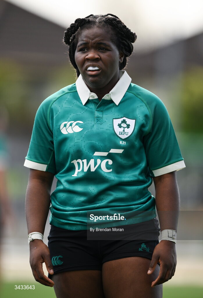 18 April 2026; Grace Simati of Ireland during the Women's U21 Six Nations Series match between Ireland and Italy at Dexcom Stadium in Galway. Photo by Brendan Moran/Sportsfile