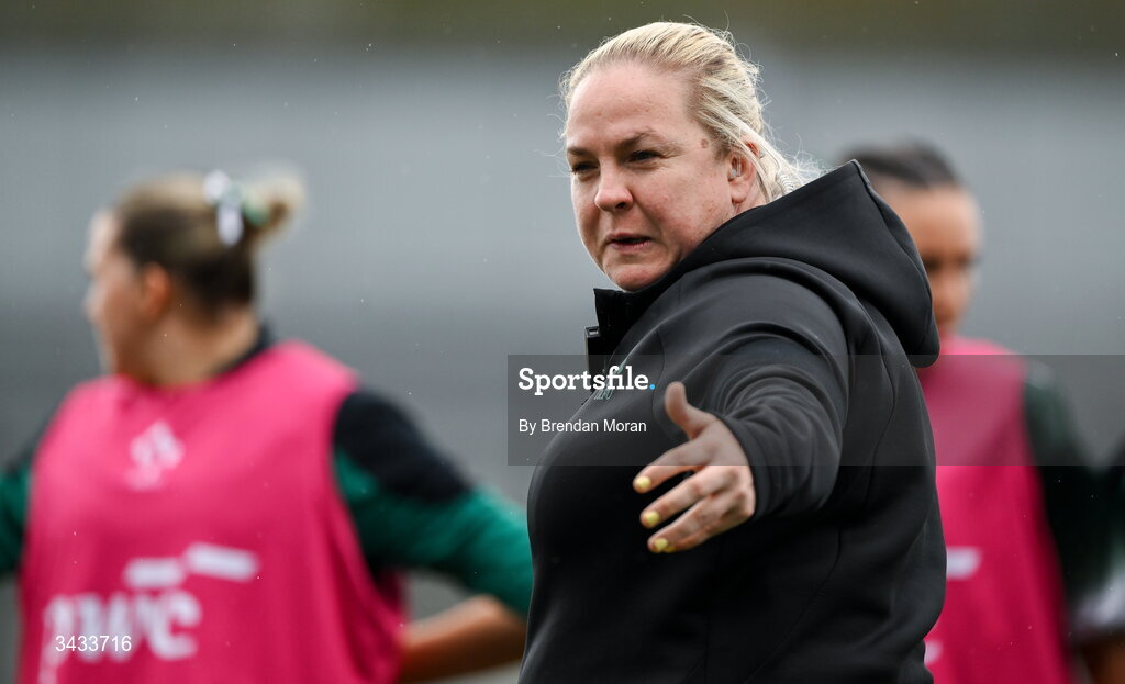 18 April 2026; Ireland head coach Niamh Briggs before the Women's U21 Six Nations Series match between Ireland and Italy at Dexcom Stadium in Galway. Photo by Brendan Moran/Sportsfile