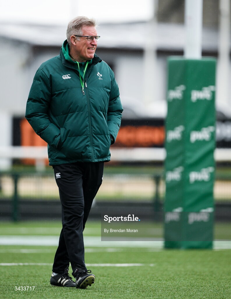 18 April 2026; Ireland coach John McKee before the Women's U21 Six Nations Series match between Ireland and Italy at Dexcom Stadium in Galway. Photo by Brendan Moran/Sportsfile