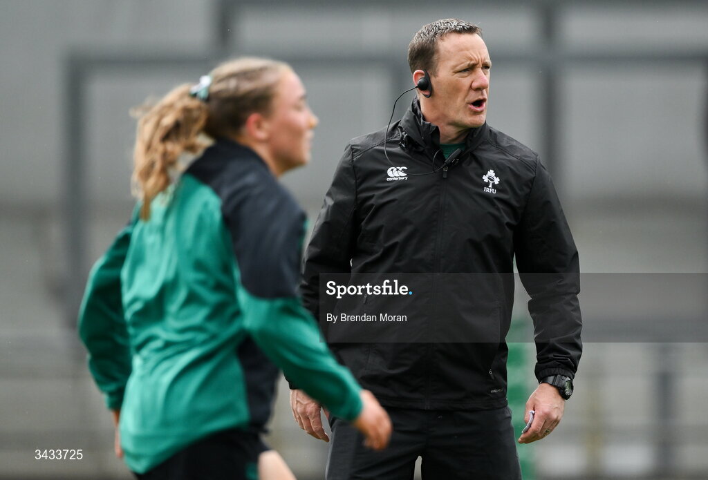 18 April 2026; Ireland athletic development coach Adrian Pilkington before the Women's U21 Six Nations Series match between Ireland and Italy at Dexcom Stadium in Galway. Photo by Brendan Moran/Sportsfile