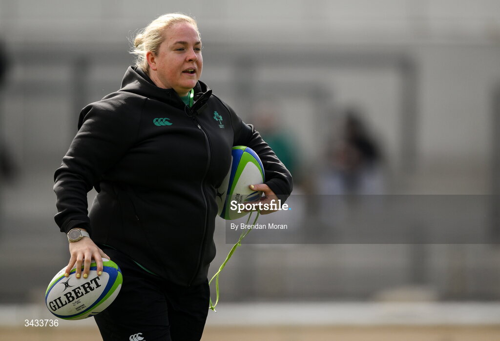 18 April 2026; Ireland head coach Niamh Briggs before the Women's U21 Six Nations Series match between Ireland and Italy at Dexcom Stadium in Galway. Photo by Brendan Moran/Sportsfile