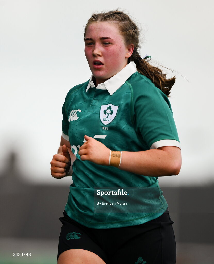 18 April 2026; Ella Burns of Ireland during the Women's U21 Six Nations Series match between Ireland and Italy at Dexcom Stadium in Galway. Photo by Brendan Moran/Sportsfile
