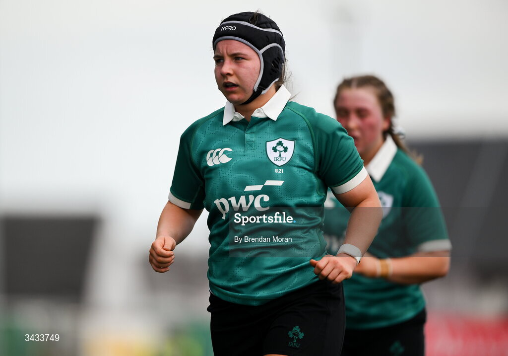 18 April 2026; Sarah Delaney of Ireland during the Women's U21 Six Nations Series match between Ireland and Italy at Dexcom Stadium in Galway. Photo by Brendan Moran/Sportsfile