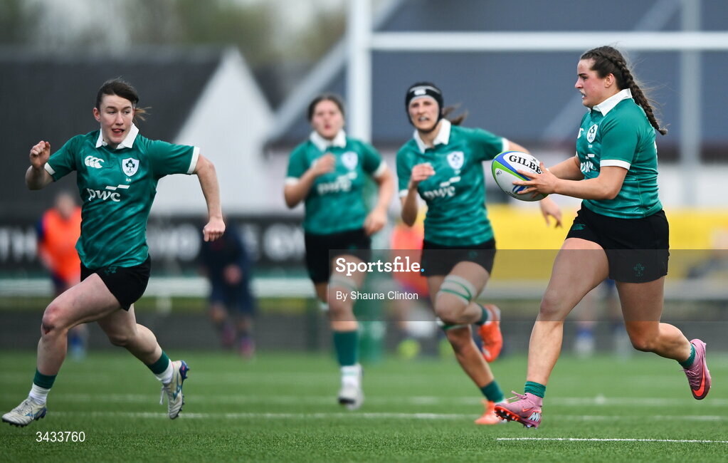 18 April 2026; Katie Corrigan of Ireland during the Women's U21 Six Nations Series match between Ireland and Italy at Dexcom Stadium in Galway. Photo by Shauna Clinton/Sportsfile
