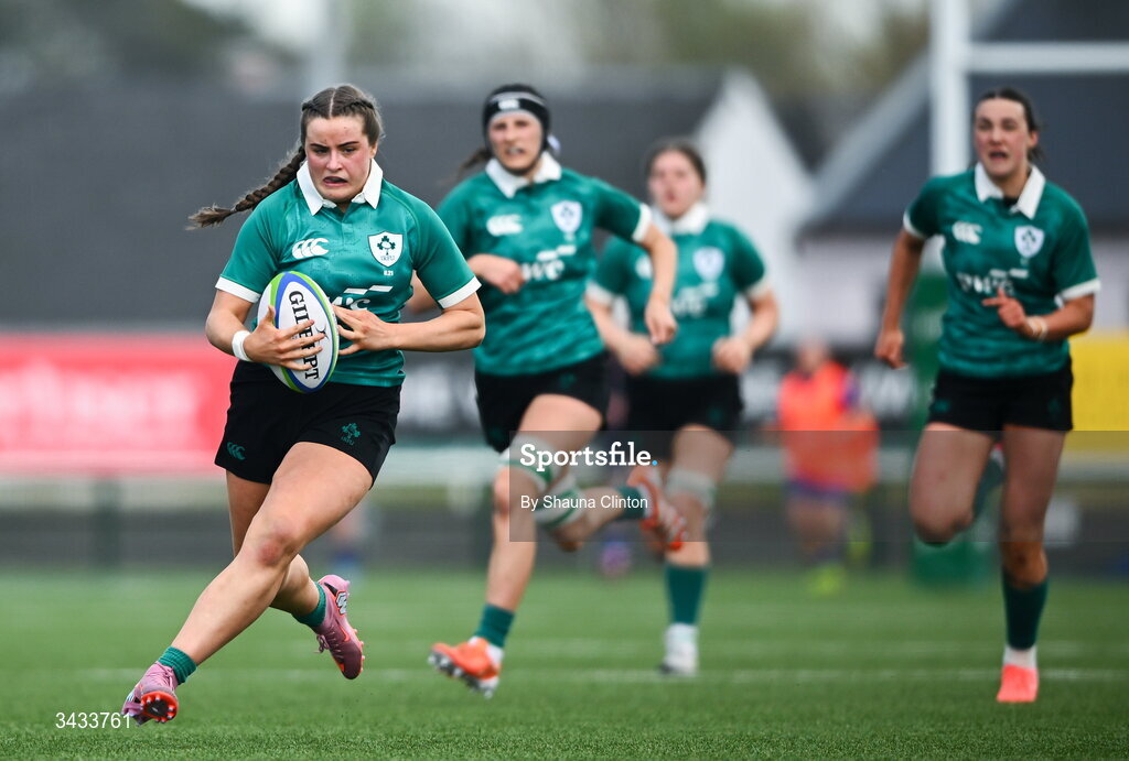18 April 2026; Katie Corrigan of Ireland during the Women's U21 Six Nations Series match between Ireland and Italy at Dexcom Stadium in Galway. Photo by Shauna Clinton/Sportsfile
