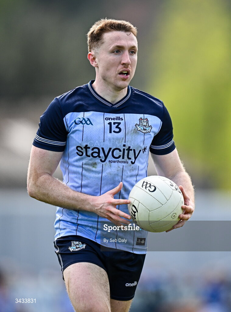 19 April 2026; Paddy Small of Dublin during the Leinster GAA Football Senior Championship quarter-final match between Wicklow and Dublin at Echelon Park in Aughrim in Wicklow. Photo by Seb Daly/Sportsfile