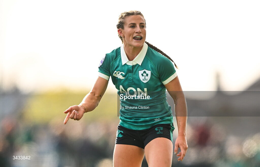 18 April 2026; Emily Lane of Ireland during the Women's Six Nations Rugby Championship match between Ireland and Italy at Dexcom Stadium in Galway. Photo by Shauna Clinton/Sportsfile