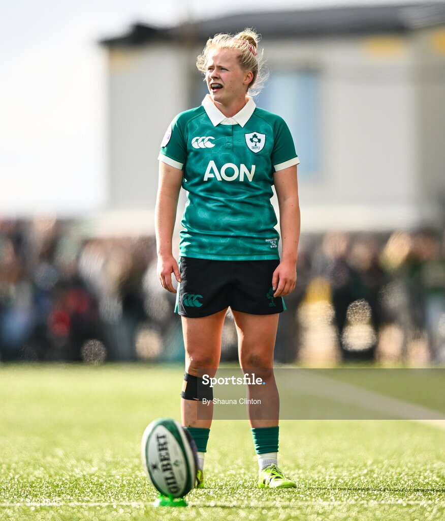 18 April 2026; Dannah O'Brien of Ireland during the Women's Six Nations Rugby Championship match between Ireland and Italy at Dexcom Stadium in Galway. Photo by Shauna Clinton/Sportsfile