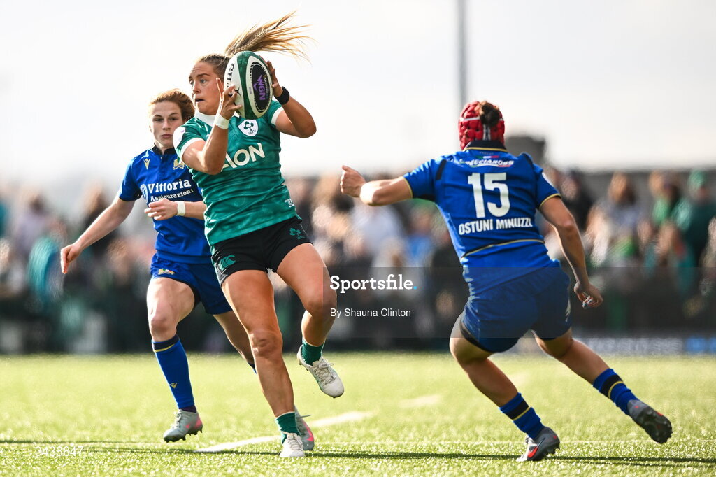 18 April 2026; Stacey Flood of Ireland during the Women's Six Nations Rugby Championship match between Ireland and Italy at Dexcom Stadium in Galway. Photo by Shauna Clinton/Sportsfile