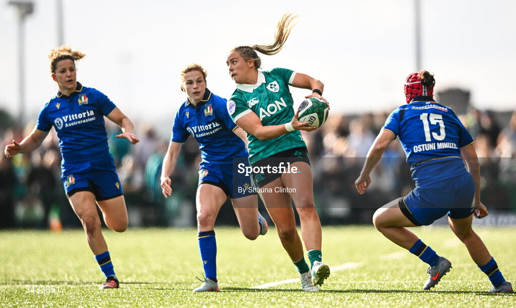 18 April 2026; Stacey Flood of Ireland during the Women's Six Nations Rugby Championship match between Ireland and Italy at Dexcom Stadium in Galway. Photo by Shauna Clinton/Sportsfile