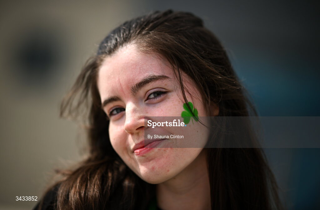 18 April 2026; Ireland supporter Michelle Ryan ahead of the Women's Six Nations Rugby Championship match between Ireland and Italy at Dexcom Stadium in Galway. Photo by Shauna Clinton/Sportsfile