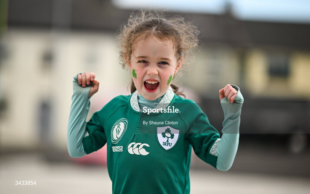 18 April 2026; Ireland supporter Molly O’Brjen ahead of the Women's Six Nations Rugby Championship match between Ireland and Italy at Dexcom Stadium in Galway. Photo by Shauna Clinton/Sportsfile