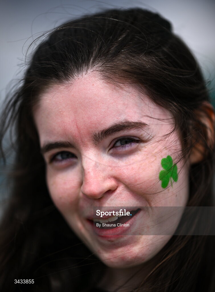 18 April 2026; Ireland supporter Michelle Ryan ahead of the Women's Six Nations Rugby Championship match between Ireland and Italy at Dexcom Stadium in Galway. Photo by Shauna Clinton/Sportsfile