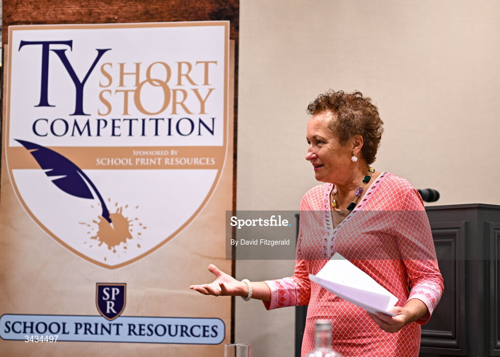 22 April 2026; Judge Regina Butler speaking during the 3rd National TY Short Story Competition award ceremony at Buswells Hotel in Dublin. Photo by David Fitzgerald/Sportsfile