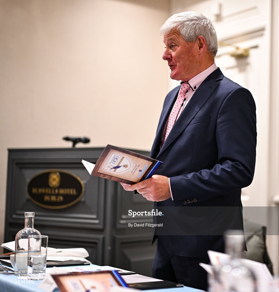 22 April 2026; School Print Resources chairman Tom Morrissey speaking during the 3rd National TY Short Story Competition award ceremony at Buswells Hotel in Dublin. Photo by David Fitzgerald/Sportsfile