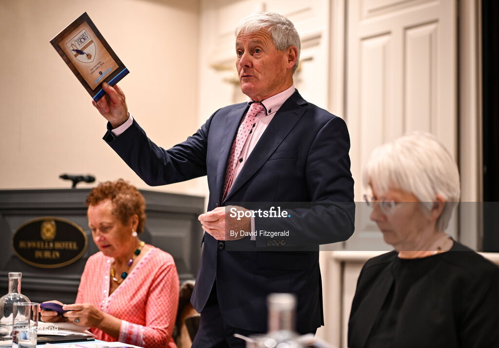 22 April 2026; School Print Resources chairman Tom Morrissey speaking during the 3rd National TY Short Story Competition award ceremony at Buswells Hotel in Dublin. Photo by David Fitzgerald/Sportsfile