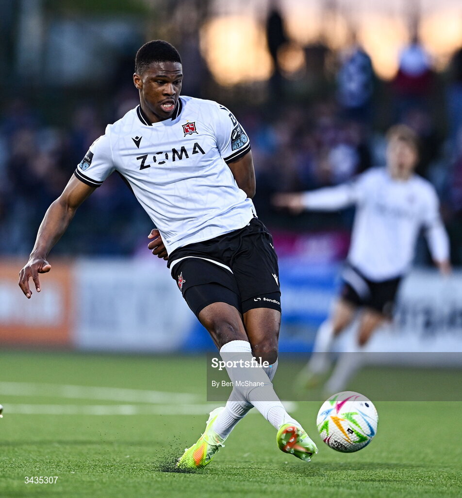 17 April 2026; Mayowa Animasahun of Dundalk during the SSE Airtricity Men's Premier Division match between Dundalk and Galway United at Oriel Park in Dundalk, Louth. Photo by Ben McShane/Sportsfile