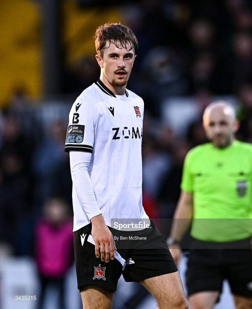 17 April 2026; Harvey Warren of Dundalk during the SSE Airtricity Men's Premier Division match between Dundalk and Galway United at Oriel Park in Dundalk, Louth. Photo by Ben McShane/Sportsfile