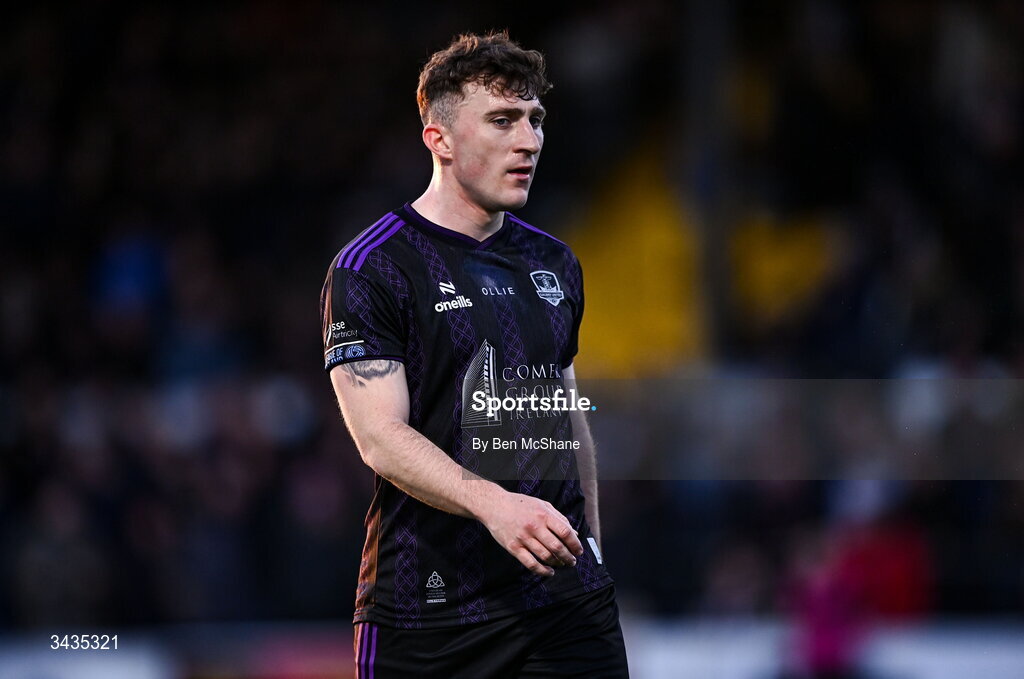 17 April 2026; Ed McCarthy of Galway United during the SSE Airtricity Men's Premier Division match between Dundalk and Galway United at Oriel Park in Dundalk, Louth. Photo by Ben McShane/Sportsfile