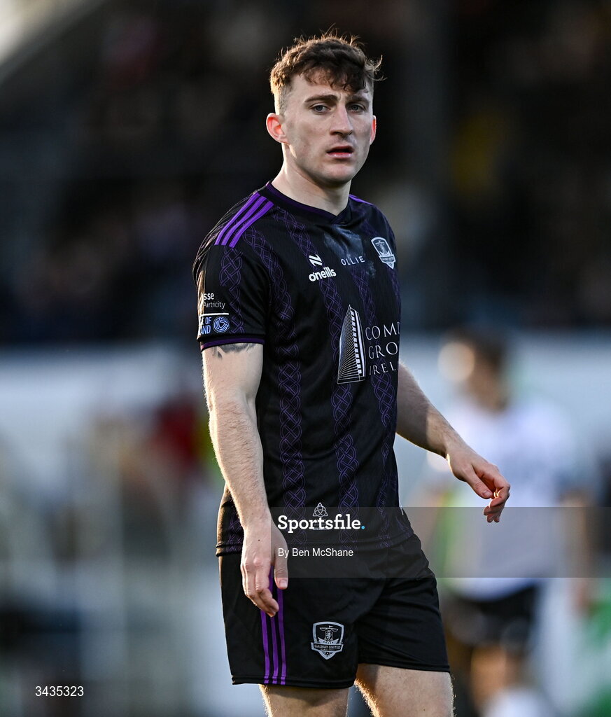 17 April 2026; Ed McCarthy of Galway United during the SSE Airtricity Men's Premier Division match between Dundalk and Galway United at Oriel Park in Dundalk, Louth. Photo by Ben McShane/Sportsfile